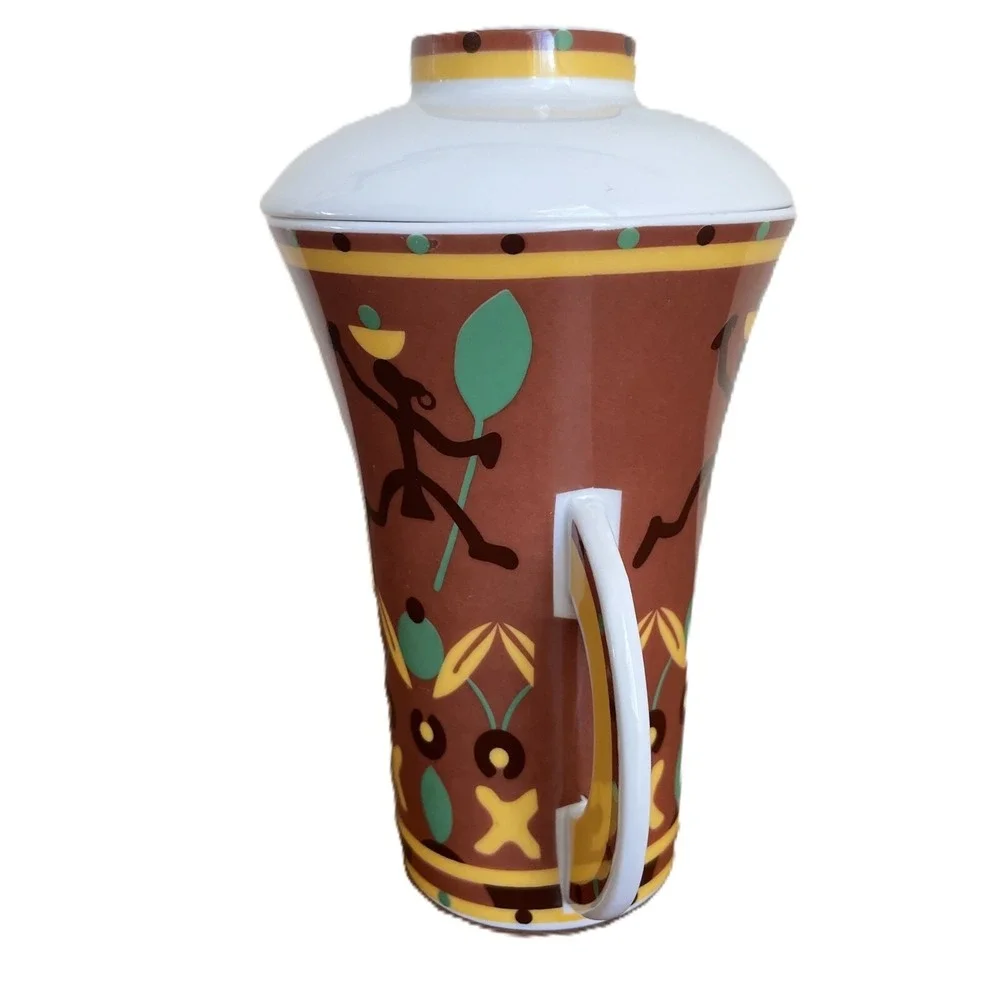 Kahla Germany Porcelain Coffee Tea‎ Mug Tall Cup with Lid Africa Theme Dancers